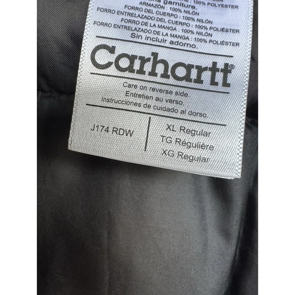 Carhartt J174 RDW Nylon Insulated Jacket Zip Snap Workwear Maroon Mens XL‎